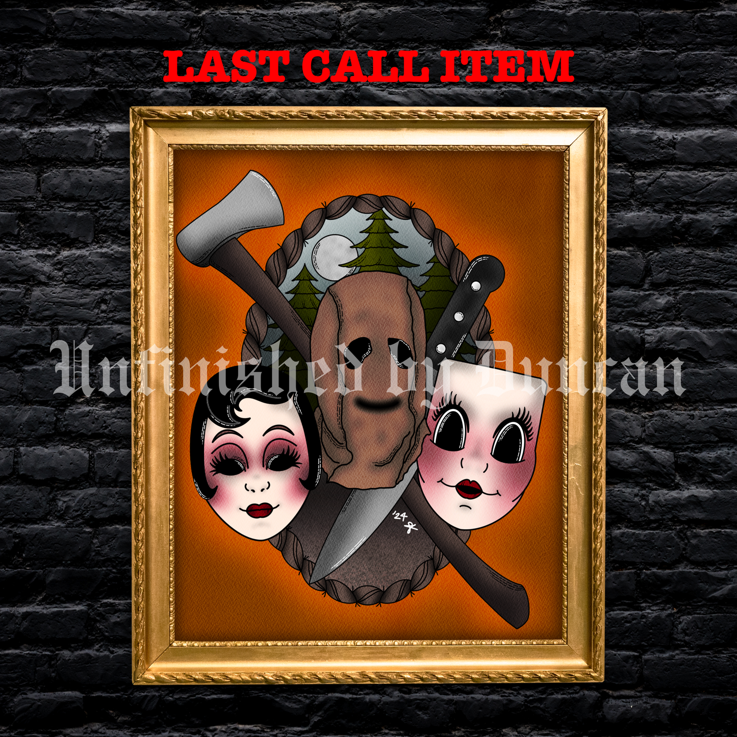 Because You Were Home | Horror, Halloween Vibes, Masks, & The Strangers Traditional Tattoo Inspired Art Print (Last Call)