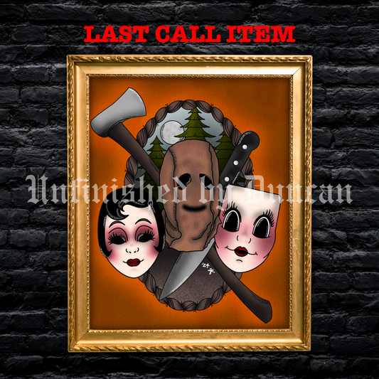 Because You Were Home | Horror, Halloween Vibes, Masks, & The Strangers Traditional Tattoo Inspired Art Print (Last Call)