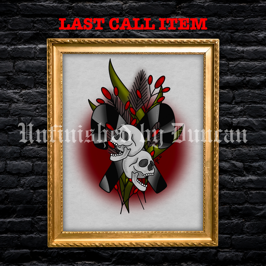 Holiday Candy Canes | Winter Holiday, Mistletoe, Skeletal, Traditional Tattoo Inspired Art Print (Last Call)