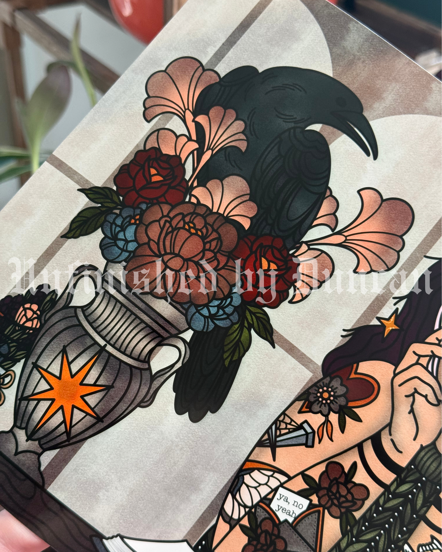 Seeking the Silence | Romance, Raven, Floral, Flora, Bookish, Book Girlie, Traditional Tattoo Flash
