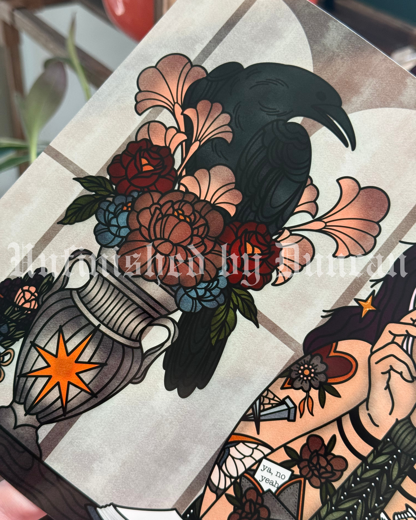 Seeking the Silence | Romance, Raven, Floral, Flora, Bookish, Book Girlie, Traditional Tattoo Flash