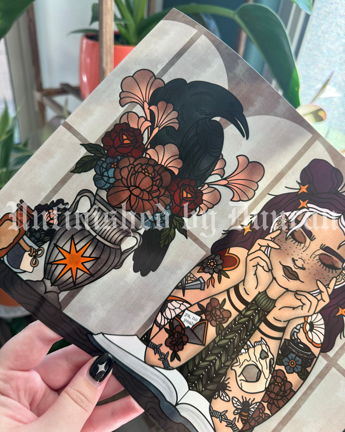 Seeking the Silence | Romance, Raven, Floral, Flora, Bookish, Book Girlie, Traditional Tattoo Flash