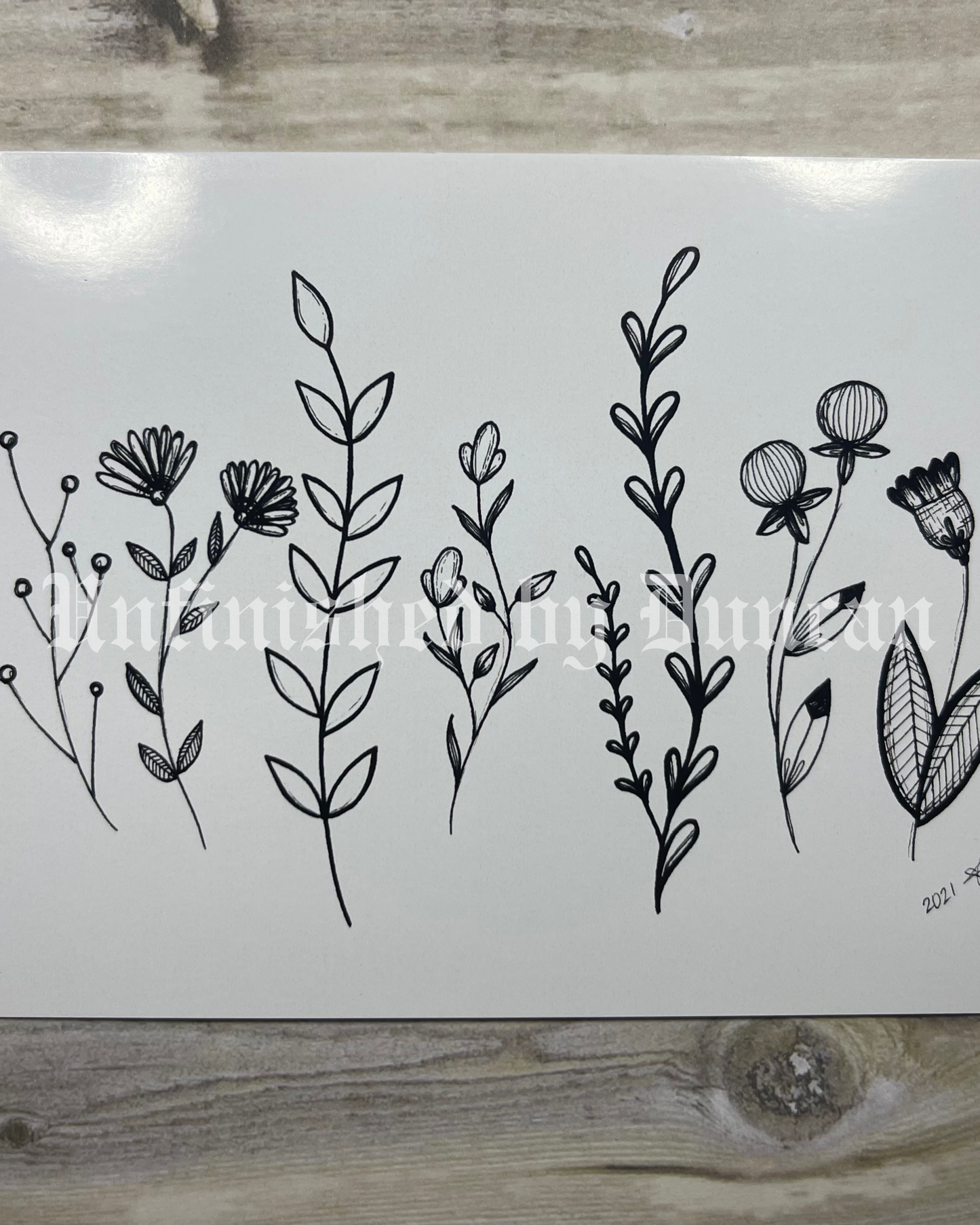 Florally Pieced Together Postcard | B&W Fine Line Tattoo Inspired Art Design