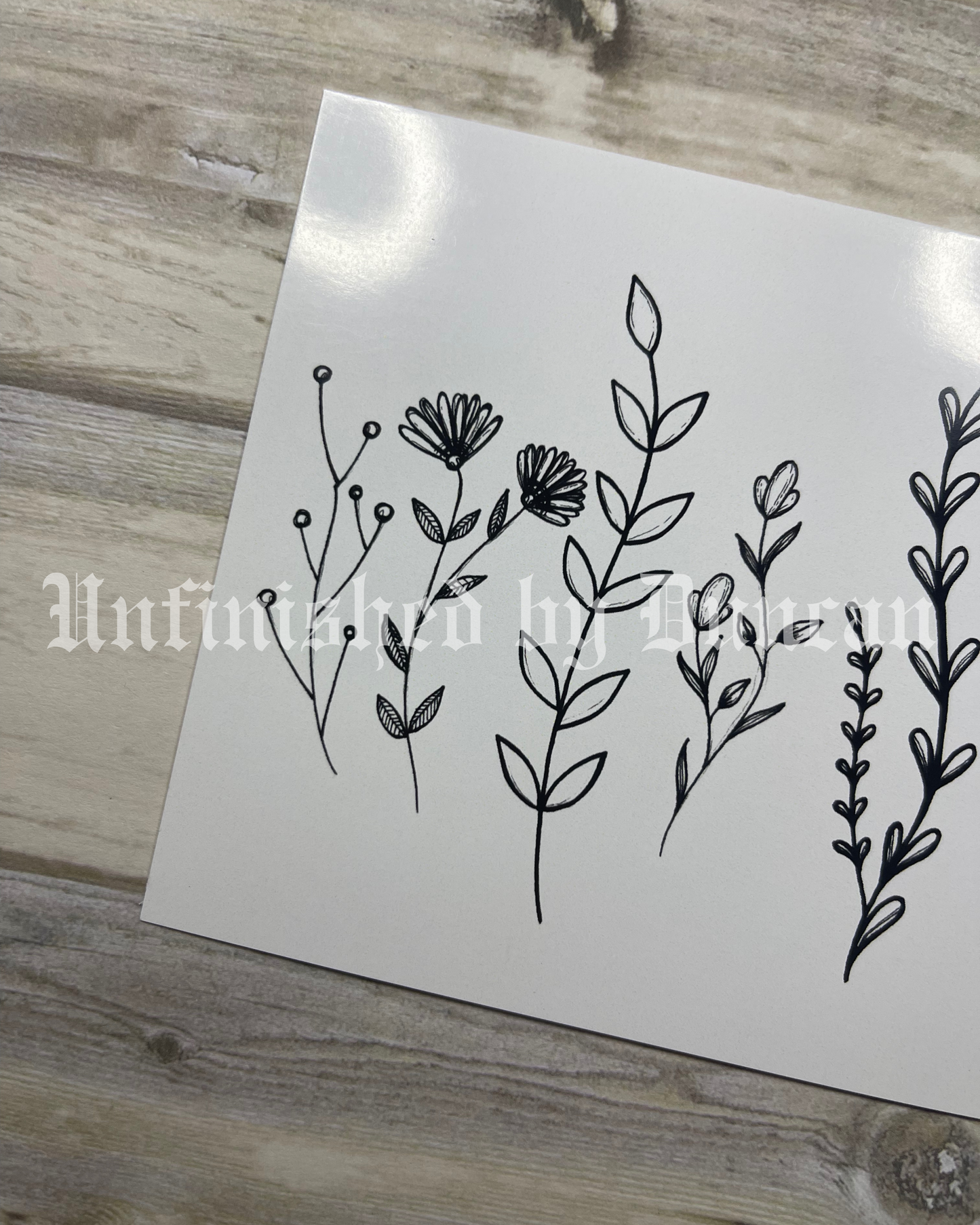 Florally Pieced Together Postcard | B&W Fine Line Tattoo Inspired Art Design