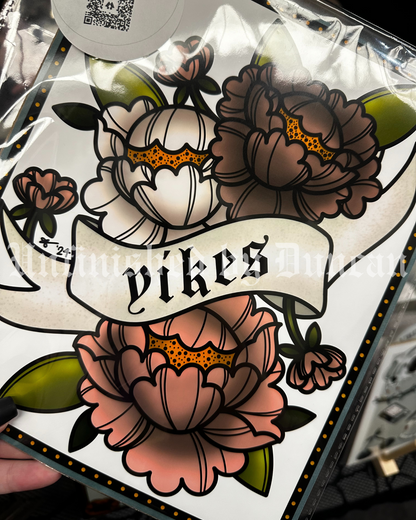 Yikes | Peonies Traditional Tattoo Flash Sheet/Art Print