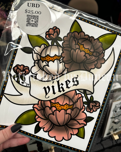 Yikes | Peonies Traditional Tattoo Flash Sheet/Art Print