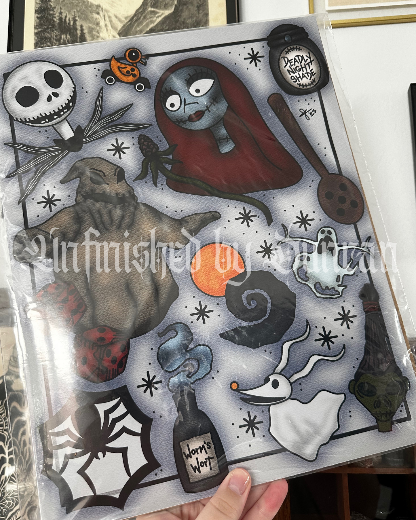 Nightmare Before Christmas (NBC) Flash Sheet | Deadly Nightshade, Jack & Sally, Oogie Boogie, & Zero Traditional Tattoo Art Print