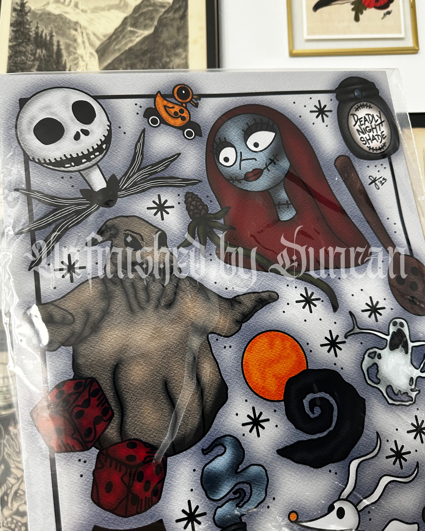 Nightmare Before Christmas (NBC) Flash Sheet | Deadly Nightshade, Jack & Sally, Oogie Boogie, & Zero Traditional Tattoo Art Print